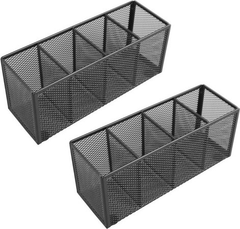Igeteck Stifteorganizer aus Metall mit 4 Fächern, Mehrzweck-Netz-Stifthalter für Schreibtisch und Schule, Grau und Schwarz