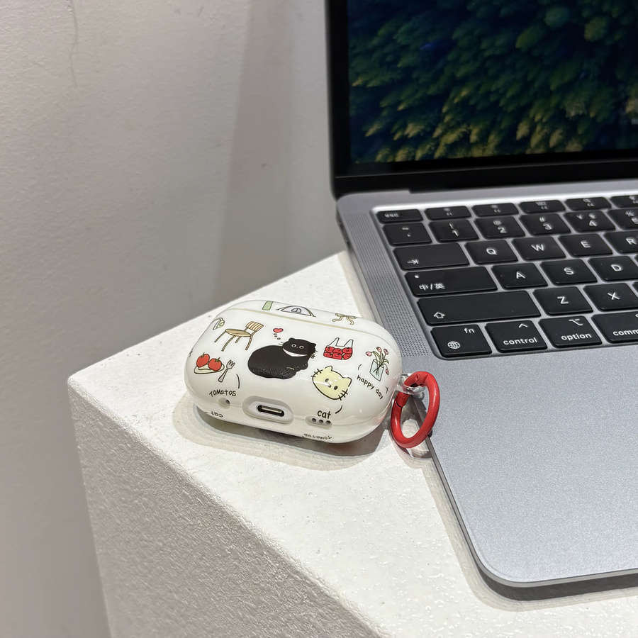 Schützende Kopfhörerhülle für Apple AirPods 1, 2, 3, 4, Pro 2 und Pro 3 mit Cartoon-Muster in Schwarz und Weiß - Bild 2