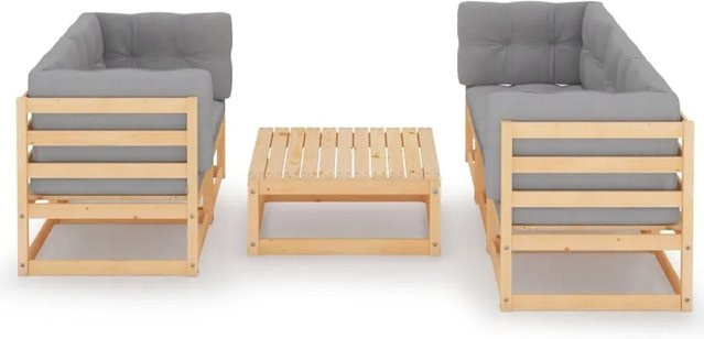 vidaXL 6-tlg Garten-Lounge-Set Modell 3 aus massivem Kiefernholz mit grauen Polstern - Bild 1