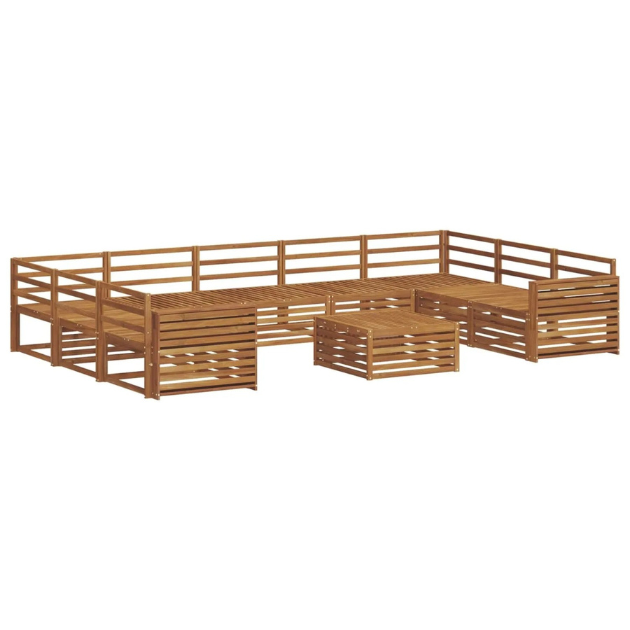 vidaXL Sofagarnitur aus Massivholz Akazie in Natur Braun, 10-teiliges U-Form Set mit Tisch und Latten-Design - Bild 2