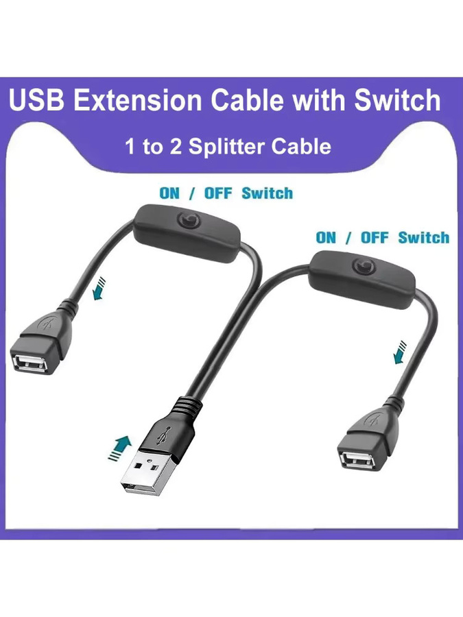 USB 1-in-2 Verlängerungskabel mit Ein-/Ausschalter in Schwarz, USB-A Stecker auf USB-A Buchse Hub-Splitter als Ladekabel für LED-Lampen, Lüfter und LED-Streifen - Bild 5