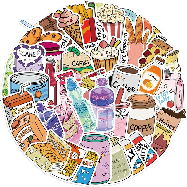 50 Stück Handgezeichnete Snack Club Graffiti Aufkleber von Anime Worlds Store in Multicolour für Fahrrad, Notizbücher und Federmäppchen - Bild 1