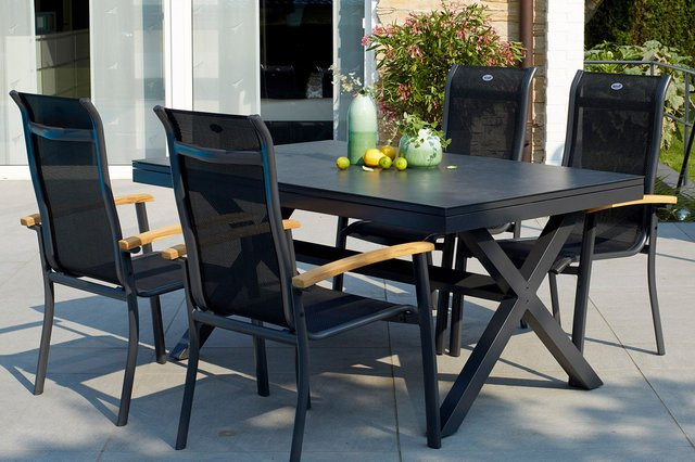 Hartman Xanadu Alice Garten-Essgruppe aus Aluminium und Teak mit Glaskeramik-Tischplatte und 4 Dining Sesseln in Xerix/Natur, ausziehbar, B/T/H: 160 x 100 cm bis 220 x 100 cm - Bild 1