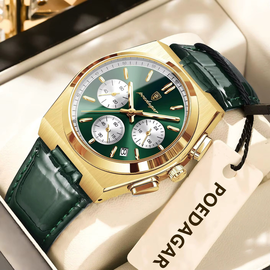 POEDAGAR Armbanduhr Chronograph, Quarz, Leder, Herren - Bild 2