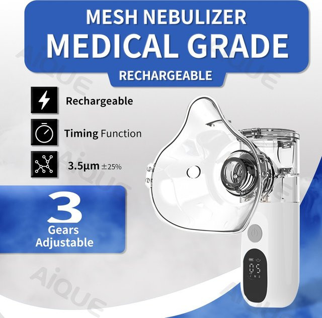 JUSTLANG Wiederaufladbarer Ultraschall-Inhalator mit LED-Display, Geräuschloser medizinischer Vernebler für Erwachsene und Kinder, Weiß - Bild 1
