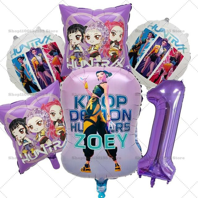 Yiran toy 1 Kpop Dämonenjäger Mädchen Geburtstag Ballons Set, Runde Ballons in Lila für Partydekorationen - Bild 1