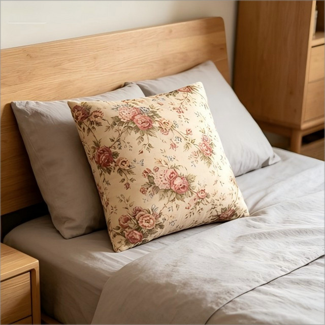 Vintage Kissenbezug mit floralem Blumenmuster im Shabby Chic Design, Farbe: Beige, B/T/H: 45 x 45 x 0 cm - Bild 1