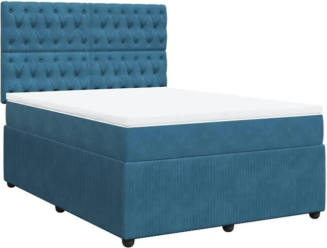 vidaXL Boxspringbett mit Matratze Dunkelblau Samt B/T: 140 x 190 cm - Bild 1