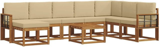 vidaXL Outdoor-Sofagarnitur aus Akazienholz mit Kissen, 9-teiliges Set, Natur und Beige - Bild 1