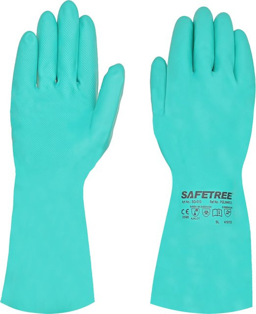 SAFETREE Nitrilhandschuhe in Grün, latexfrei, chemikalienbeständig, öl- und säurebeständig, Größe XL, Länge: 33 cm - Bild 1