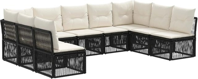 vidaXL Gartensofa-Set 9-teilig in Schwarz aus Poly-Rattan mit Polstern und UV-beständigem Stoff für Garten, Terrasse oder Balkon - Bild 1