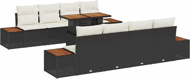 vidaXL Garten-Sofa-Set aus Polyrattan in Schwarz mit 9 Teilen, U-Form mit Stauraum und Polsterkissen - Bild 1