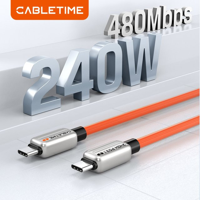 CABLETIME USB Typ C Kabel PD240W mit PD3.1 Schnellladefunktion in Blau und Orange - Bild 1