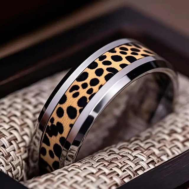Value Vault Ring Edelstahl, Leopardenmuster, Silber, Unisex, Size 7 - Bild 1