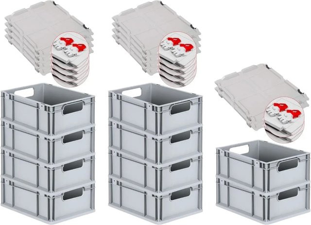 PROREGAL Spar Set 10x Eurobox Nextgen Economy mit Scharnierdeckel und roten Schiebeschnappverschlüssen, H: 17 cm, B: 30 cm, T: 40 cm - Bild 1