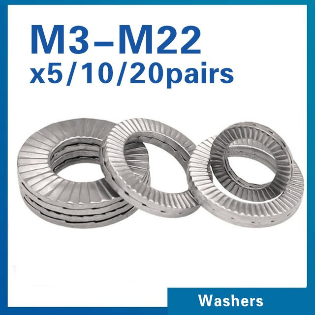 XMSJ Selbstsichernde Unterlegscheiben mit Zahnprofil aus Edelstahl in Silber, Set mit verschiedenen Größen von M3 bis M22 - Bild 1