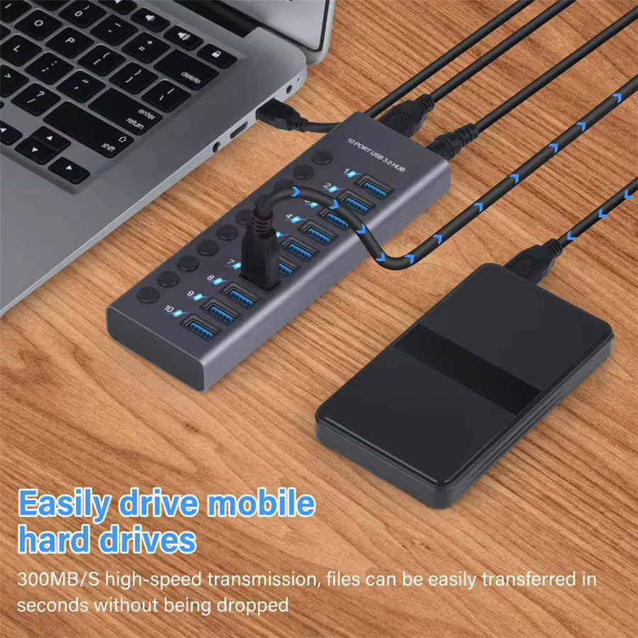 MZX USB 3.0 Hub Aluminium Multi Splitter Konzentrator in Grau für PC und Laptop - Bild 3