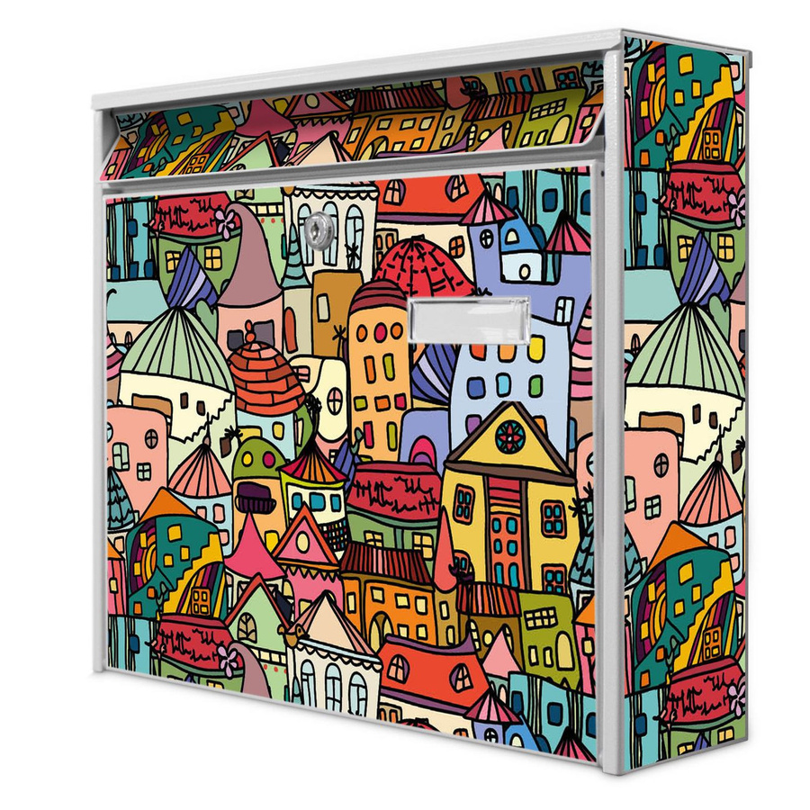 Burg-Wächter Wandbriefkasten weiß mit Namensschild Motiv Funky Town B: 32,0 cm, H: 36,0 cm, T: 10,0 cm - Bild 1
