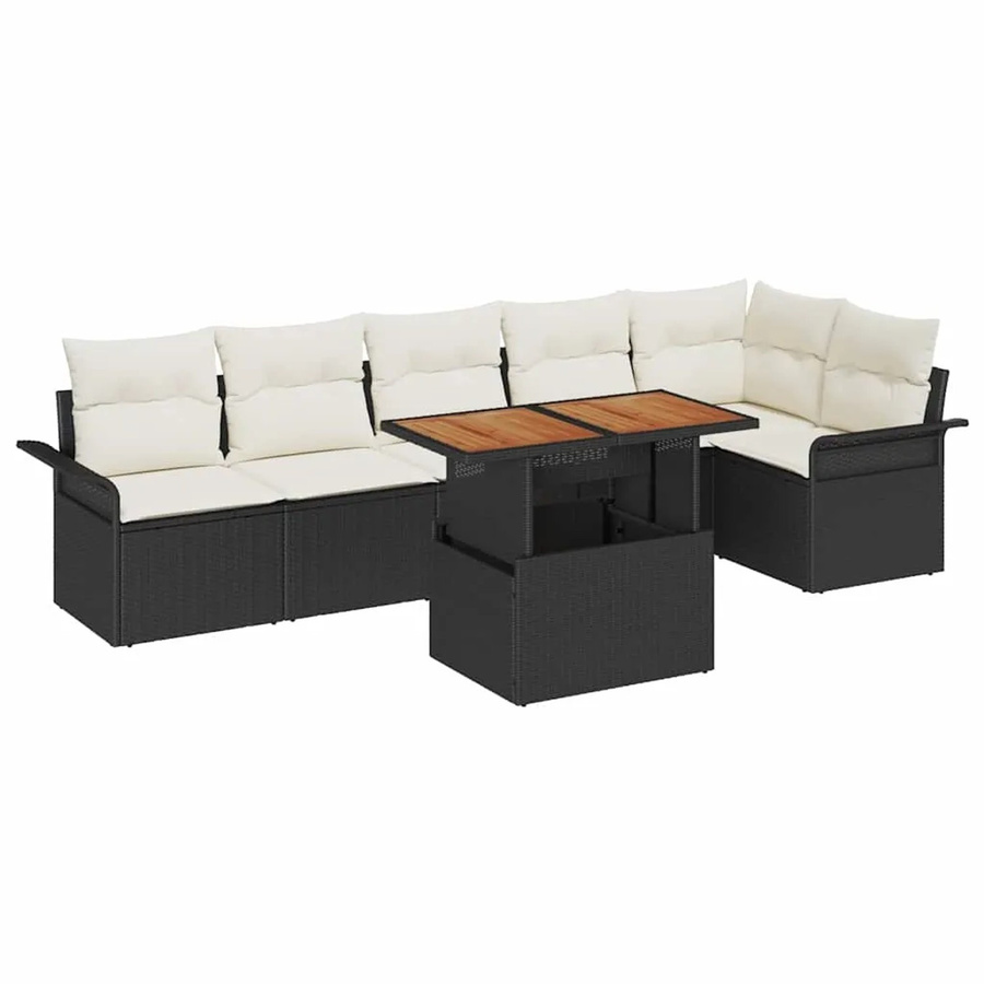vidaXL Garten-Sofa-Set aus Poly Rattan und Stahl, 7-teilig, Schwarz Matt - Bild 2