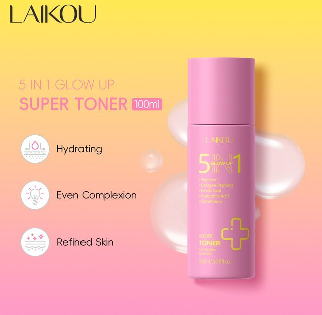 LAIKOU 5 IN 1 Glow Up Gesichtstoner, 100 ml, Vitamin C, Kollagen, Hyaluronsäure - Bild 1