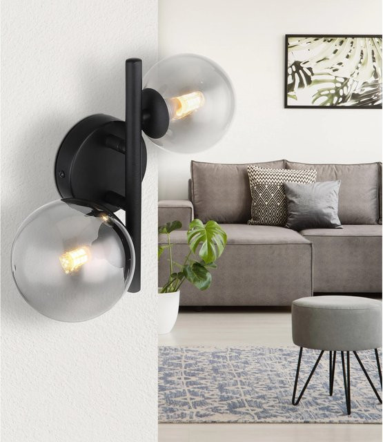 Globo LED-Wandleuchte Riha 2-flammig Schwarz Matt, Glas Rauchfarben, B/H/T: 25 x 12,5 x 24 cm - Bild 2