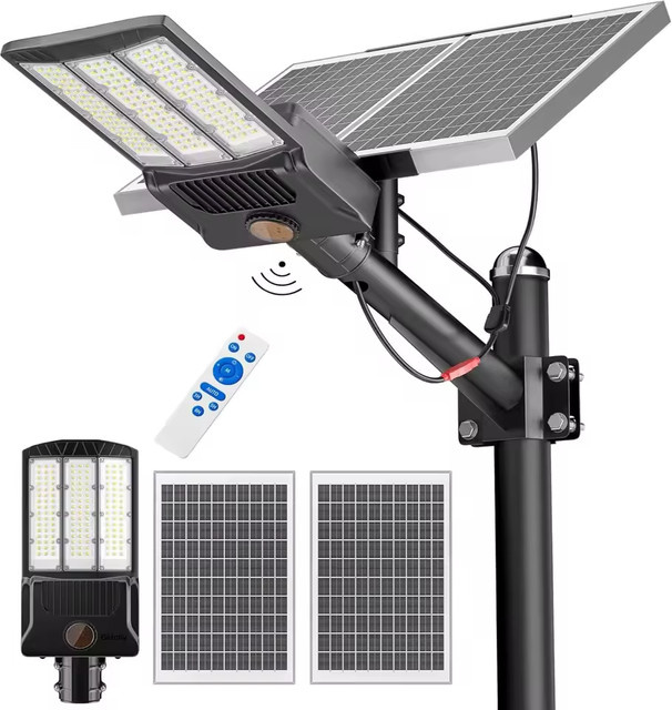 YQCHEZI Solar-Straßenleuchte mit LED und Dämmerungssensor, 9000W Flutlicht für Garten und Parkplatz, 6500K Kaltweiß, Schwarz - Bild 1