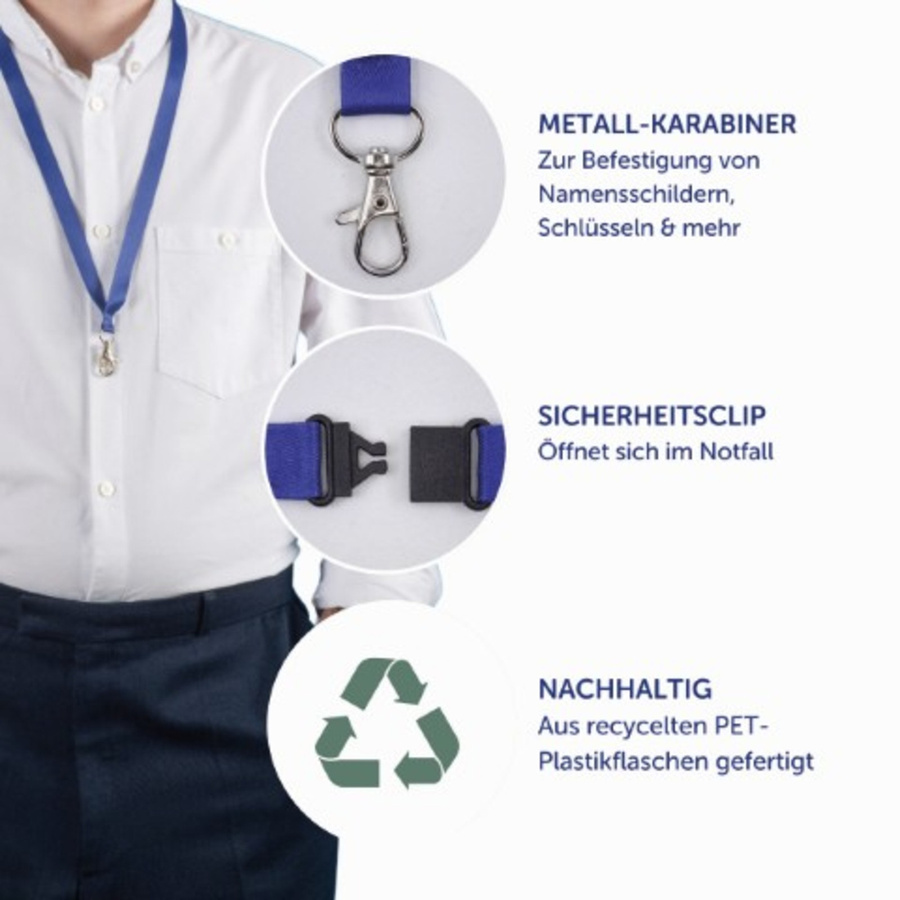 Avery Zweckform 4842B Recycling Lanyard aus rPET in Blau mit Karabiner, 10 Stück, L x B: 44,0 x 1,5 cm - Bild 2