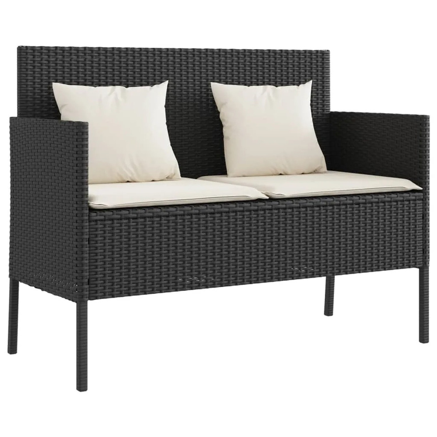 vidaXL Gartenbank aus Polyrattan mit Kissen in Schwarz und Weiß, moderne Gartenbank mit Armlehnen und UV-beständigen Polstern - Bild 2