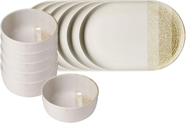 Ritzenhoff & Breker Trio Brunch-Set 12-teilig aus Keramik in Beige mit Streifenmuster - Bild 1