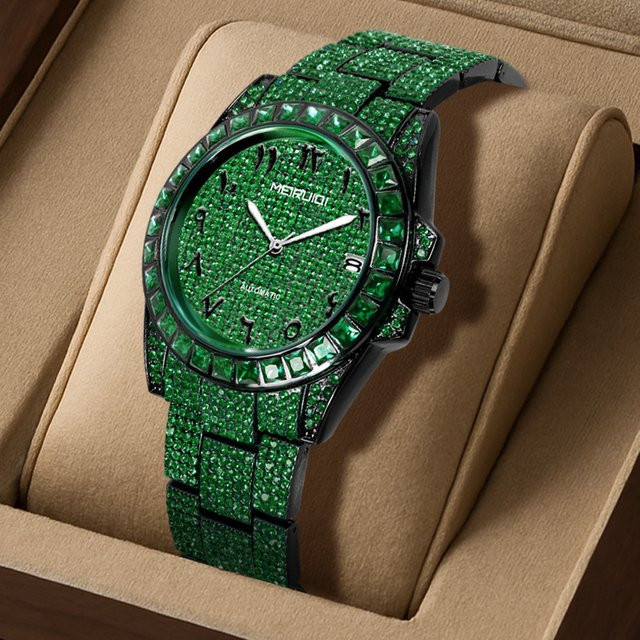MEIRUIQI Armbanduhr, Analoguhr, Edelstahl, Grün, Herren - Bild 1