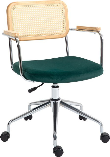 Aosom HOMCOM Bürostuhl in Grün mit Rattanoptik und Samtbezug, höhenverstellbarer Drehstuhl mit Wippfunktion für dein Home Office - Bild 1