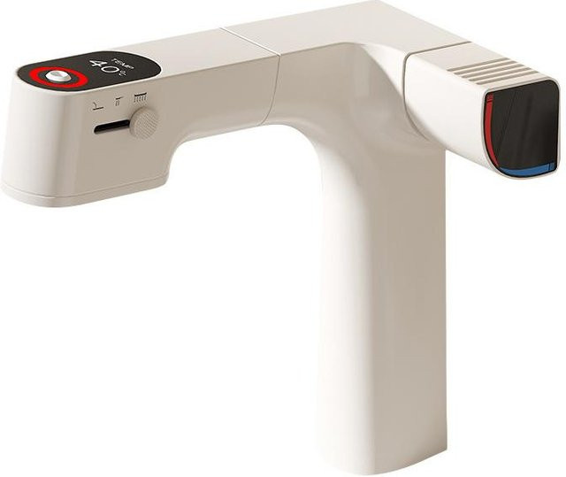 Yiran Furniture Waschtischmischer mit herausziehbarer Brause und LED-Temperaturanzeige aus Messing in Weiß - Bild 1