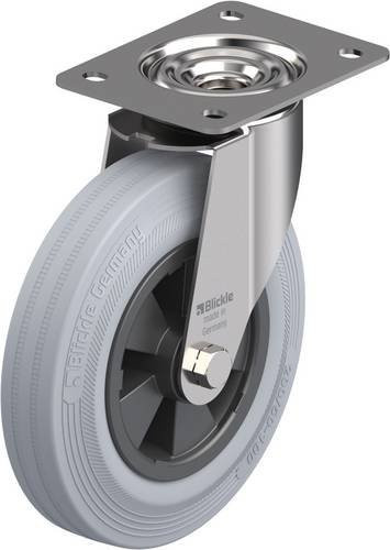 Blickle Lenkrolle LEX-VPP 200XR-SG in Schwarz und Grau aus Edelstahl mit 200 mm Rad-Durchmesser und 205 kg Tragfähigkeit - Bild 1