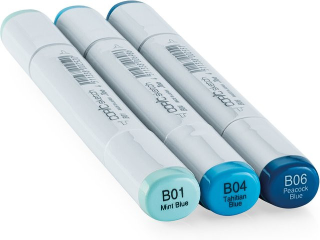 Copic Sketch Set Color Fusion 6 Set mit 3 Brush Markern in Blau und Multicolour für Profis - Bild 1