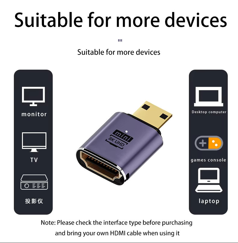 NNBILI HDMI 2.1 Adapter Stecker auf Buchse Konverter für 4K@120Hz und 8K@60Hz zur Verlängerung für PC und Konsolen - Bild 2