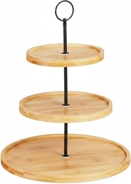 Relaxdays Etagere aus Bambus in Schwarz und Braun mit 3 Ebenen, Breite: 36 cm, Tiefe: 28 cm - Bild 1