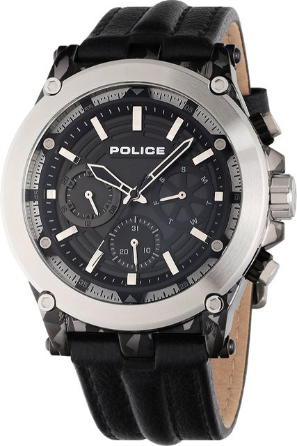 Police Herrenuhr, Analoguhr, Quarz, Edelstahl, 48 mm, Leder, Schwarz, 3 ATM - Bild 1