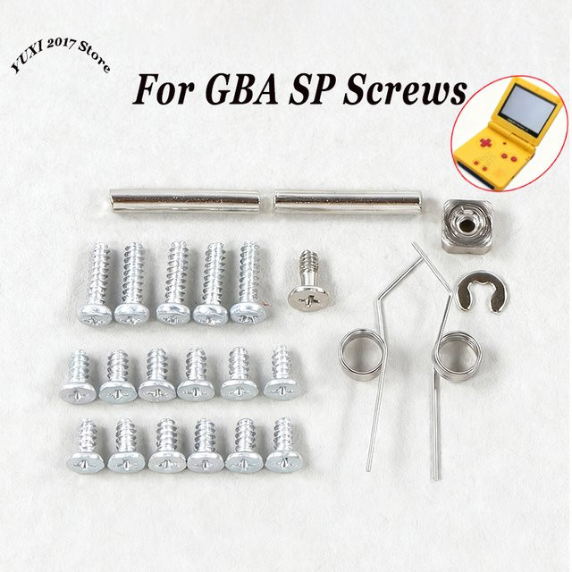 Yu Xi Ersatzteil-Set für GBA SP in Silber mit Host-Schrauben, Gehäuseschrauben, Knopffedern und Batterieabdeckungsschrauben im Retro-Design - Bild 1