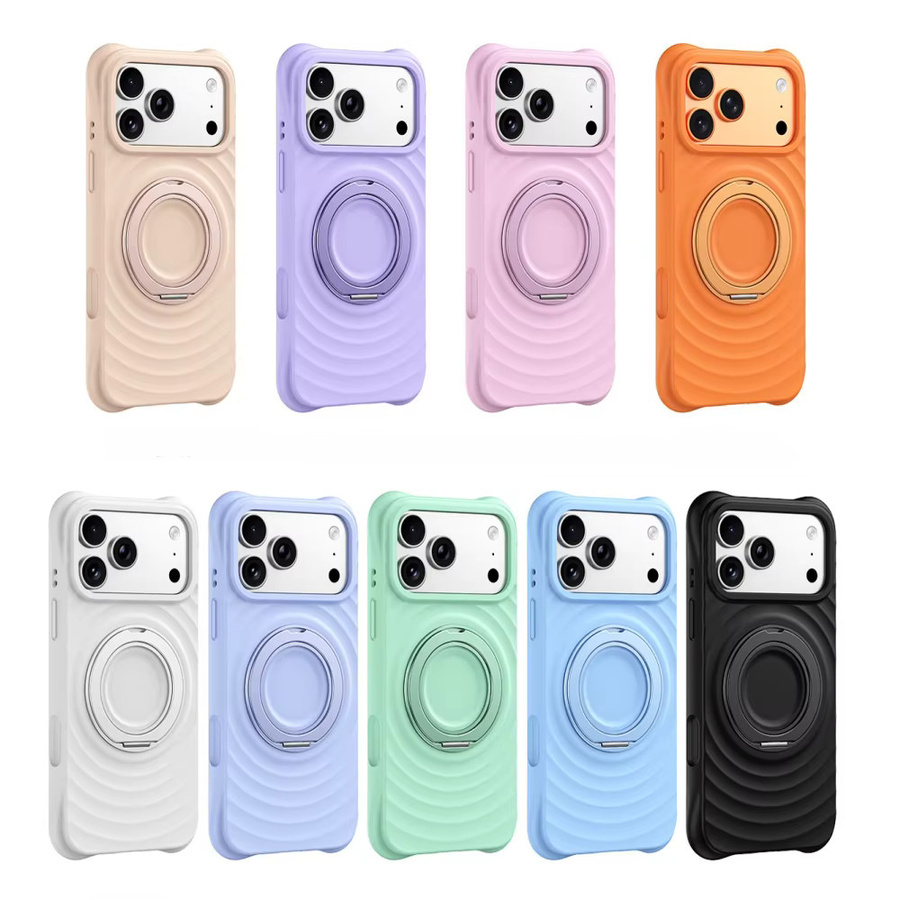 Eurynome Ring-Magnet-Hülle für iPhone 17 Pro Max 16 Pro 15 Pro 14 Pro mit 360 Grad drehbarem Ständer aus stoßfestem Candy-Silikon im Wellen-Design - Bild 1