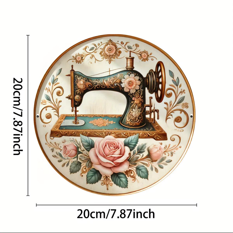 Potdemiel Vintage Wandkunst Nähmaschine mit floralem Rosenmuster aus Metall, B/H: 19,81 x 19,81 cm, Mehrfarbig - Bild 3