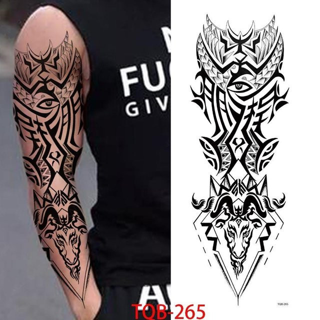 Temporäre Tattoo-Aufkleber Kompass Wolfskopf Auge Löwengott Feder, Unisex - Bild 1