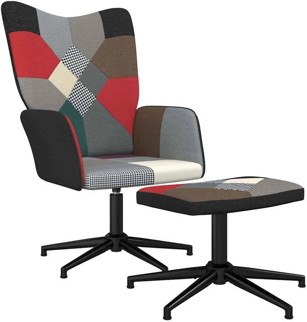 vidaXL Relaxsessel mit Hocker in Patchwork-Design, Multicolour und Schwarz, 360 Grad drehbar mit Metallrahmen und Armlehnen - Bild 1