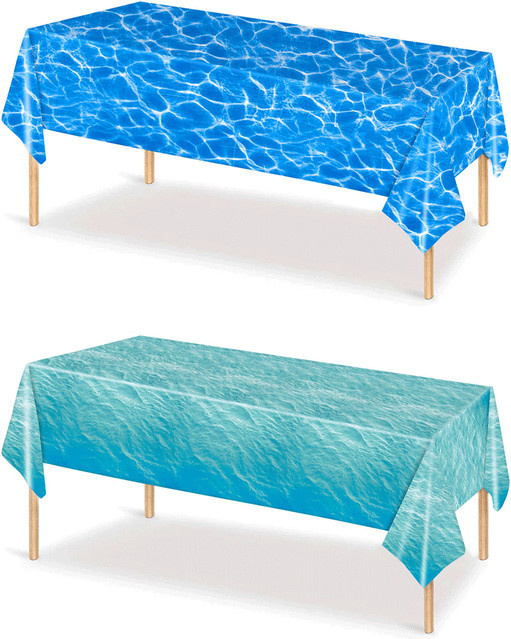 Einweg Tischdecke mit Wellen-Design aus PVC, wasserabweisend, blau, B/T: 137,16 x 274,32 cm - Bild 1
