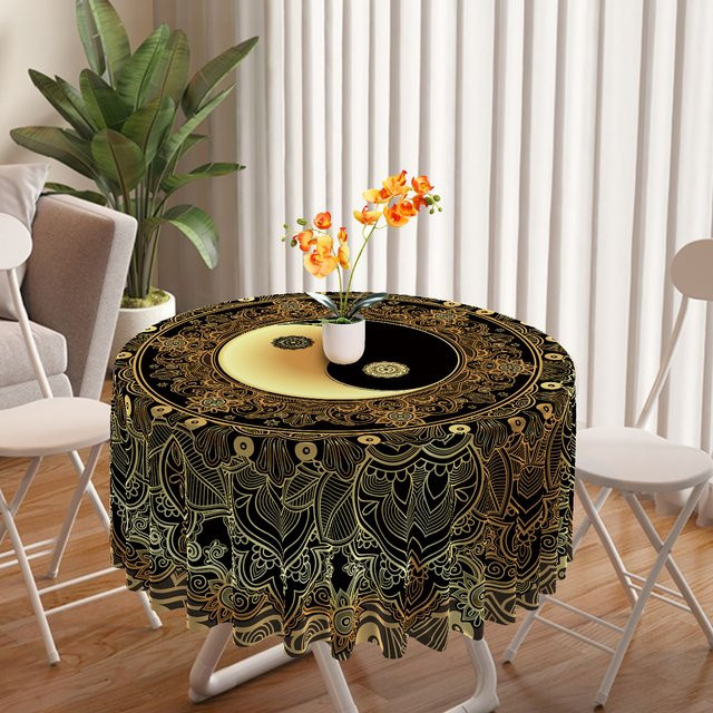 Wasserdichte Bohemia Tischdecke mit Yin-Yang-Tai-Chi-Motiv, rund, Durchmesser: 160 cm - Bild 1