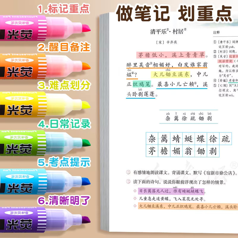 M&G Textmarker Set mit 6 fluoreszierenden Farben, schnell trocknend und rutschfest, Chisel-Spitze für Schule und Notizen, Mehrfarbig - Bild 2