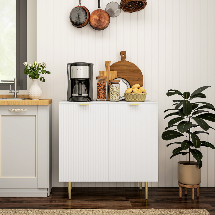 HOMCOM Küchenbuffet Stauraummöbel in Weiß mit 2 Türen und verstellbarem Regal, B/T/H: 80 x 40 x 80 cm - Bild 2