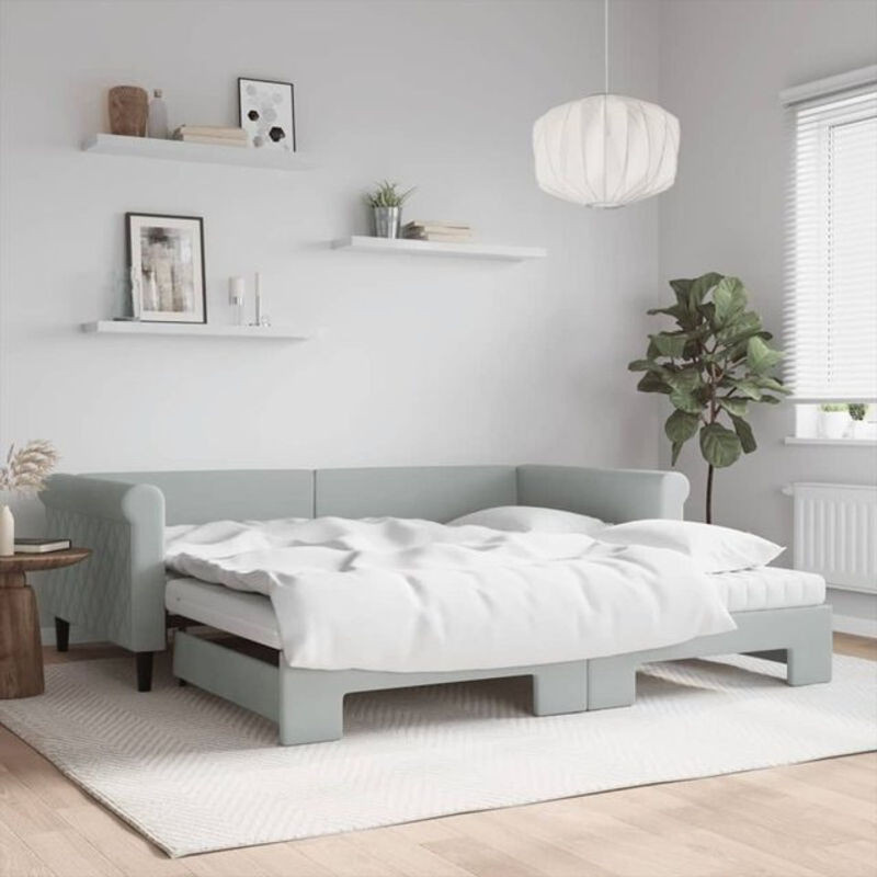 Vidaxl Ausziehbares Tagesbett mit Matratze aus Samt und Metall in Grau, B/T: 100 x 200 cm - Bild 1