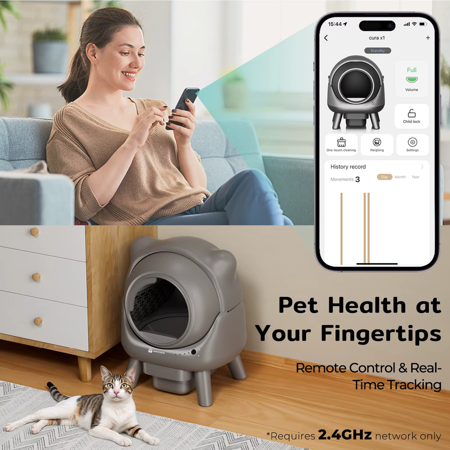 Amicura CuraX1 80+8L Selbstreinigende Katzentoilette mit Offenem Deckel und APP-Steuerung für große Katzen in Weiß oder Grau - Bild 4