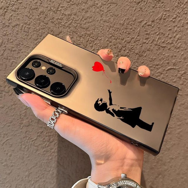 Silberne Silikon Schutzhülle im Banksy Kunst Design für Samsung Galaxy S25 S24 S23 S22 S21 S20 Ultra - Bild 1