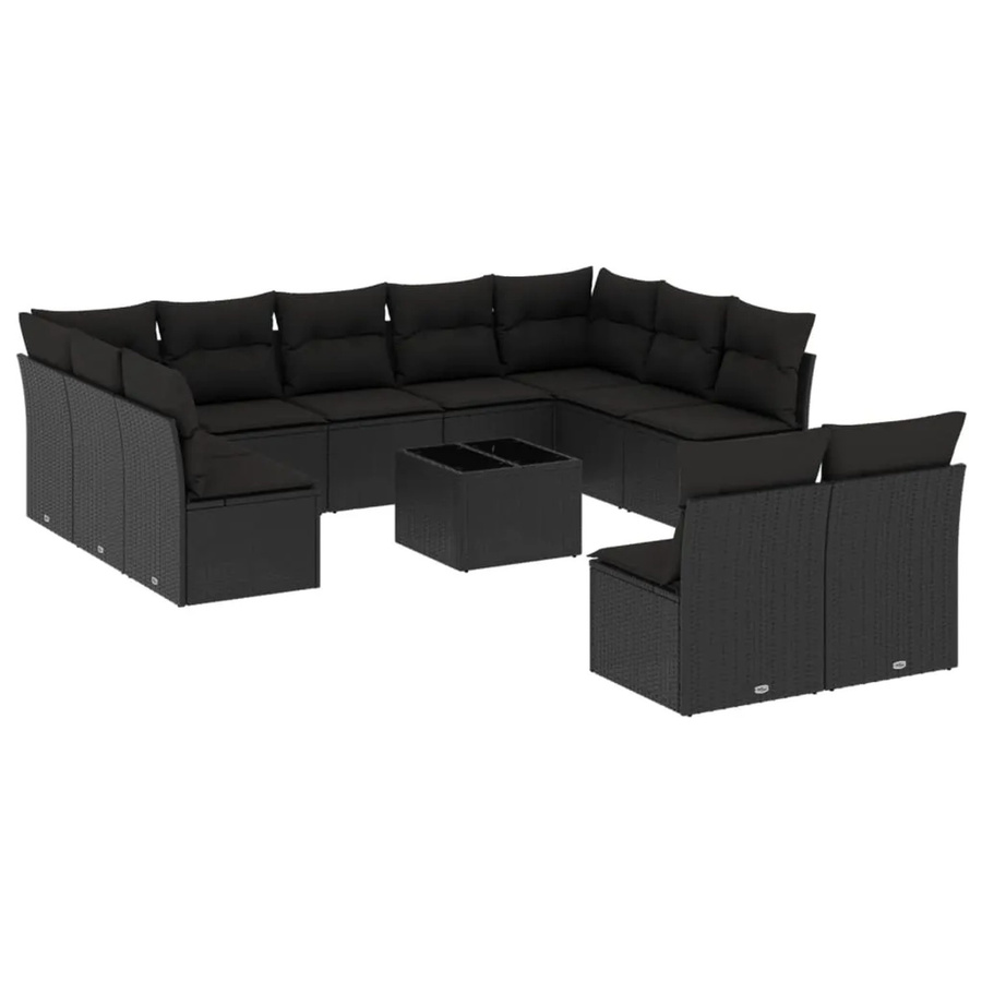 vidaXL 12-tlg Garten-Sofagarnitur aus Poly-Rattan mit Kissen in Schwarz - Bild 2